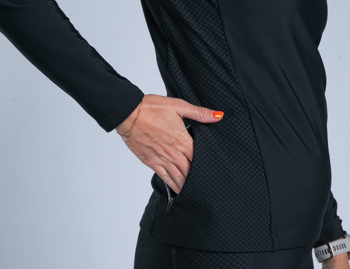 Zoot Sports CYCLE SHORTS Women's Elite Run Hallocore Thermal Half Zip - Jet Black