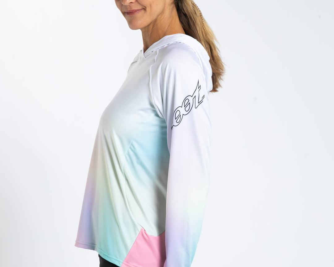 Zoot Sports RUN LONG SLEEVE TEES Women's Ltd Run Sun Stop Hoodie - Sunset